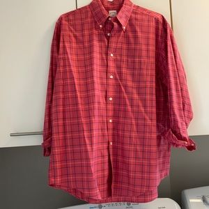 Brooks Brothers like new button down shirt.  Size L. Great Salmon color plaid.